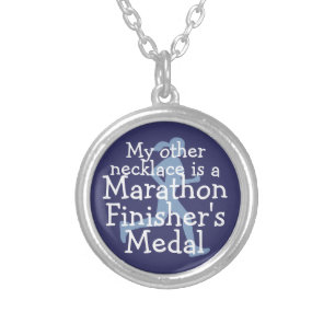 Marathon Finisher's Medal- denim Silver Plated Necklace