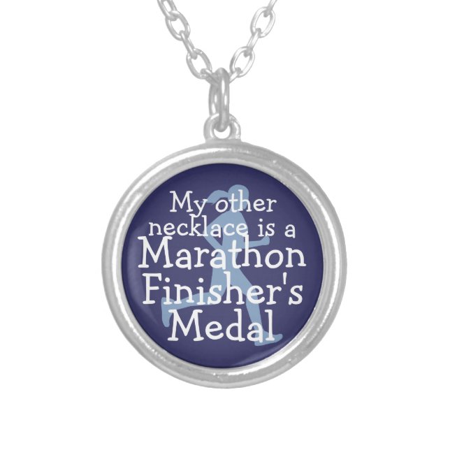 Marathon Finisher's Medal- denim Silver Plated Necklace (Front)