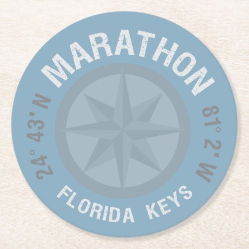 Marathon Florida Keys Latitude Longitude Nautical Round Paper Coaster