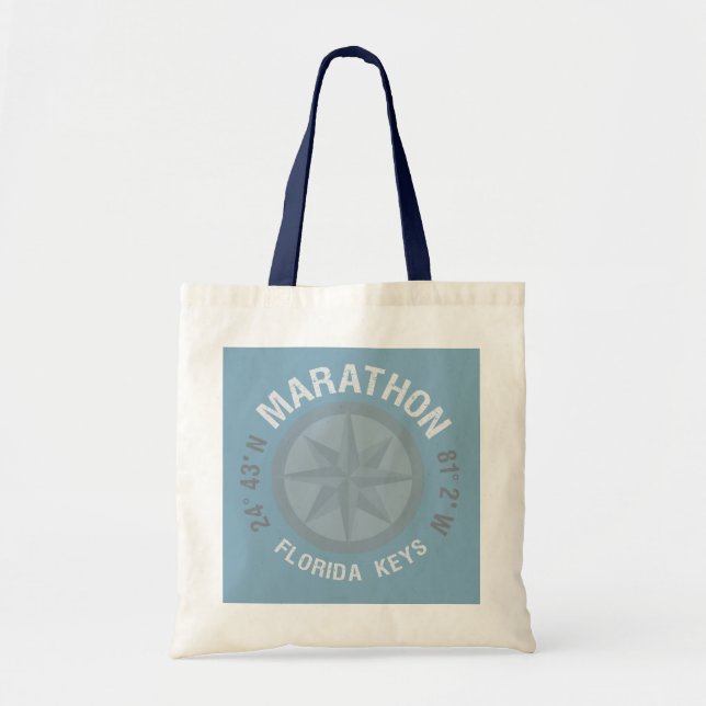 Marathon Florida Keys Nautical Latitude Longitude Tote Bag (Front)