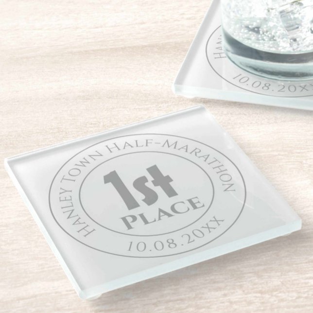 Marathon Runner 1st Prize Trophy Award Glass Coaster (Creator Uploaded)