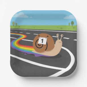 Marathon Runner Snail Cute Rainbow Trail Paper Plates