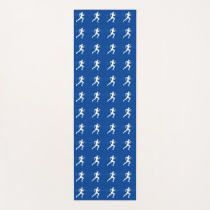 Marathon Runners & Heartbeat Line on Blue  Yoga Mat