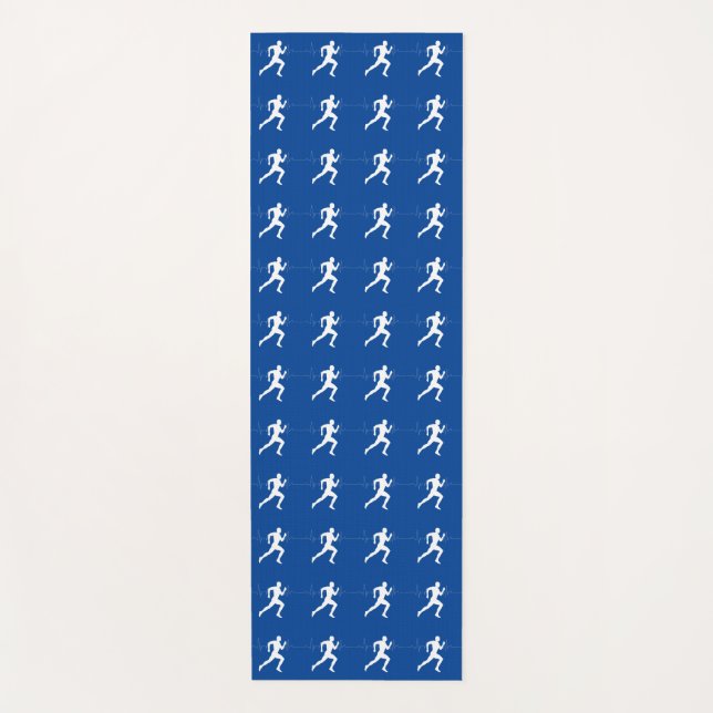 Marathon Runners & Heartbeat Line on Blue  Yoga Mat (Front)