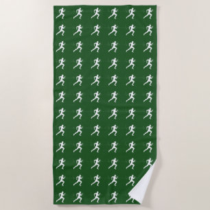 Marathon Runners & Heartbeat Line on Deep Green Beach Towel