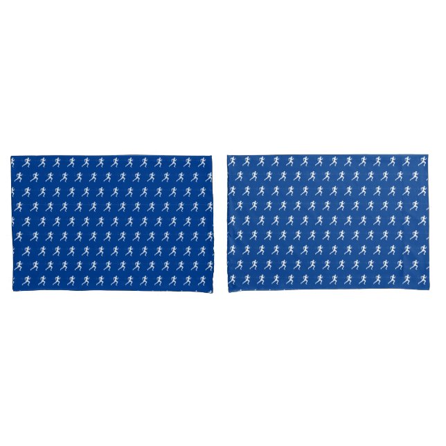 Marathon Runners on Blue  Pillow Case (Front-Set)