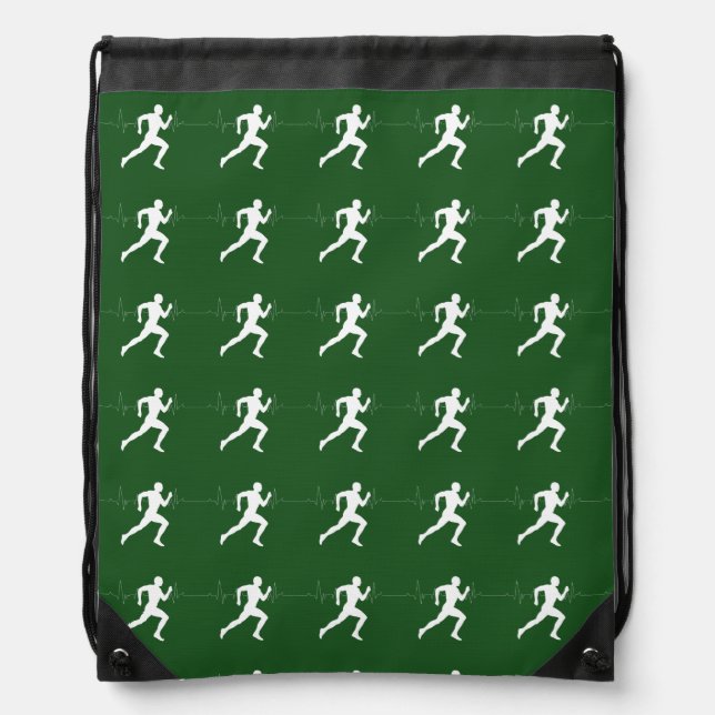 Marathon Runners on Deep Green  Drawstring Bag (Front)