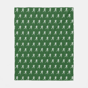 Marathon Runners on Deep Green Fleece Blanket