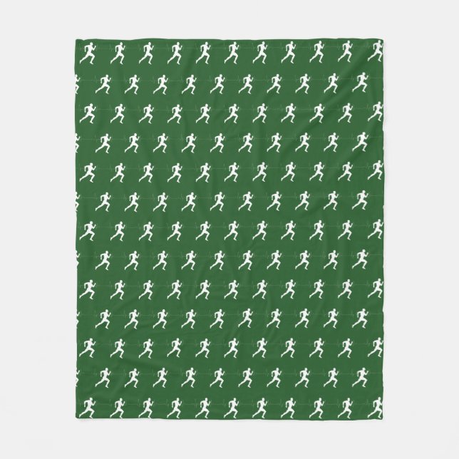 Marathon Runners on Deep Green  Fleece Blanket (Front)