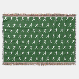 Marathon Runners on Deep Green Throw Blanket