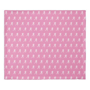 Marathon Runners on Pink Background Duvet Cover