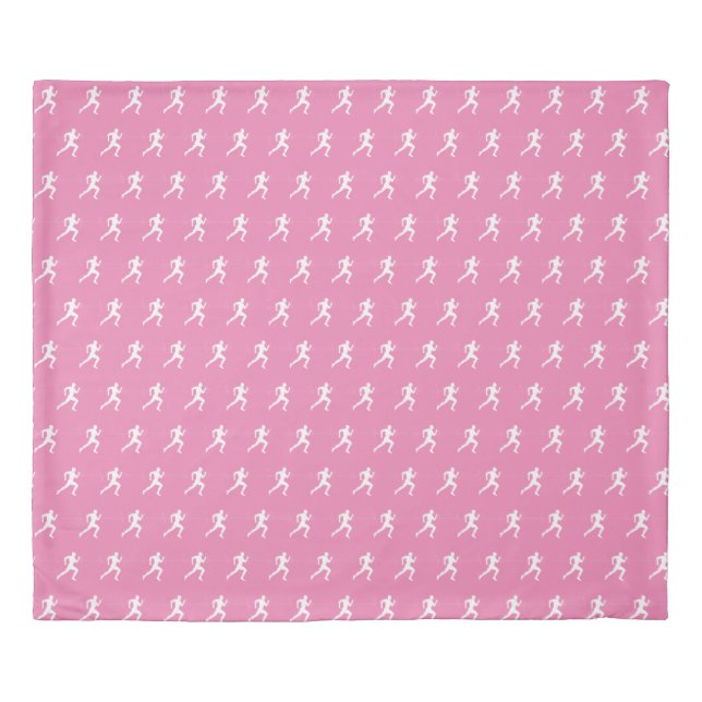 Marathon Runners on Pink Background Duvet Cover (Front)