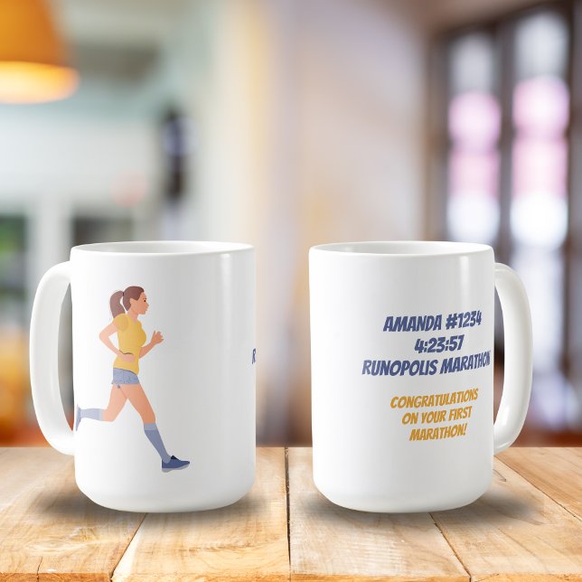 Marathon Woman Name Time and Location Personalized Coffee Mug (Creator Uploaded)