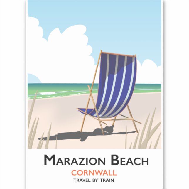 Marazion Beach Cornwall beach travel poster Sticker (Front)