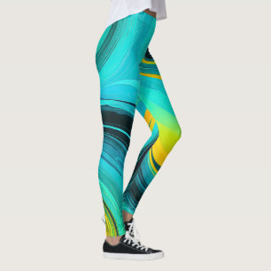 “Marbella” Blue Yellow Swirls Waves Leggings