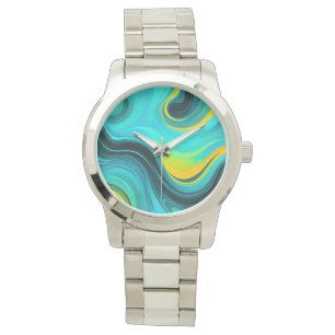 “Marbella” Blue Yellow Swirls Waves Watch