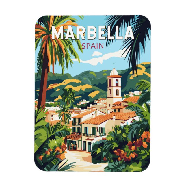 Marbella Spain Illustration Travel Art Vintage Magnet (Vertical)