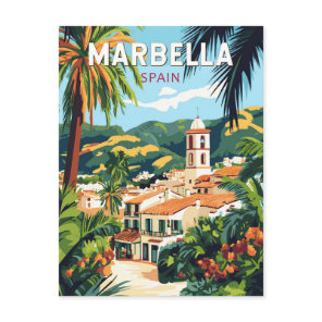 Marbella Spain Illustration Travel Art Vintage Postcard