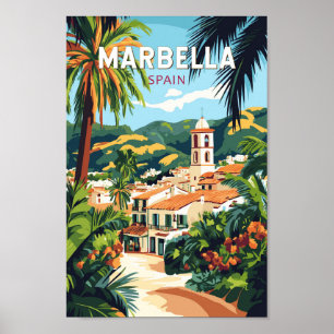 Marbella Spain Illustration Travel Art Vintage Poster