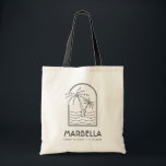 Marbella Wedding Weekend Destination Wedding Tote Bag<br><div class="desc">Welcome your Marbella wedding guests with these custom wedding welcome bags! Embrace the sunny spirit with this classic tote featuring a palm tree and ocean line sketch design. Customize it with the name and location of your wedding. Give your guests a stylish gift to be used long after the festivities...</div>