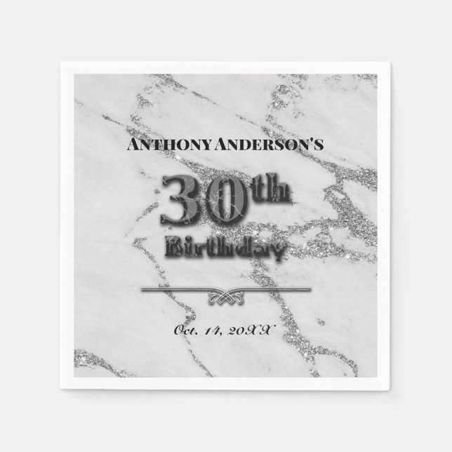 Marble 30th Birthday Party Napkins (Front)