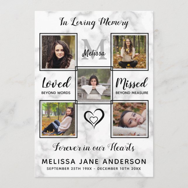 Marble 5 Photo Memorial Order Of Service Funeral Program (Front)