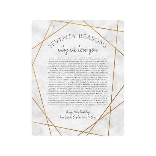 marble 70 reasons why I love you Metal Print