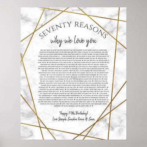 marble 70 reasons why I love you Poster