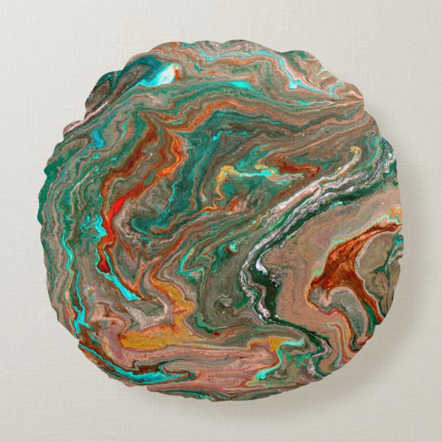 Marble abstract acrylic background. Marbling artwo Round Pillow (Front)