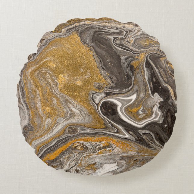 Marble abstract acrylic background. Nature marblin Round Pillow (Front)