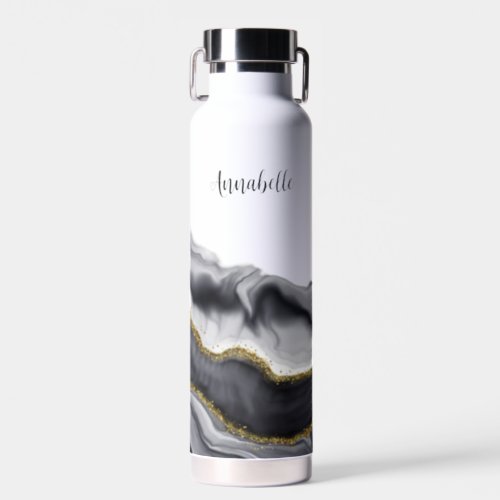 Marble Abstract Black Gold Water Bottle