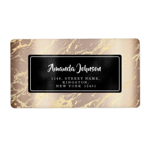 Marble Abstract Black Rose Gold RSVP Label