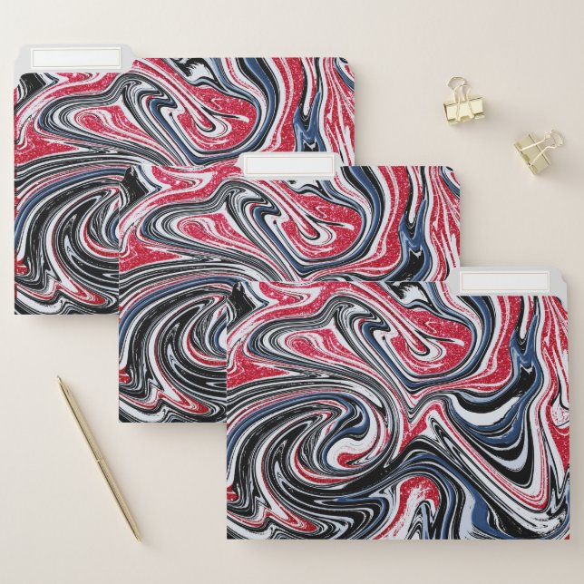 Marble Abstract Blue Black with Red Faux Glitter File Folder (Set)