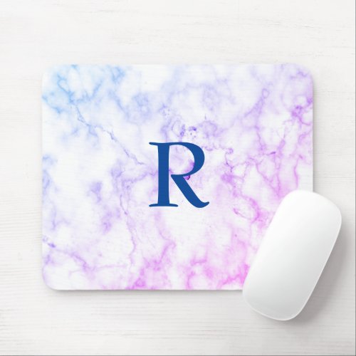 Marble Abstract Blue Purple White Monogram Ombre Mouse Pad