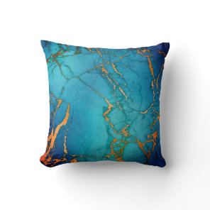 MARBLE ABSTRACT OCEAN BLUE GOLD PILLOW