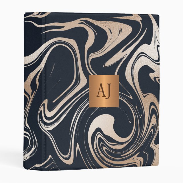 Marble abstract pattern with copper gold monogram mini binder (Front/Spine)
