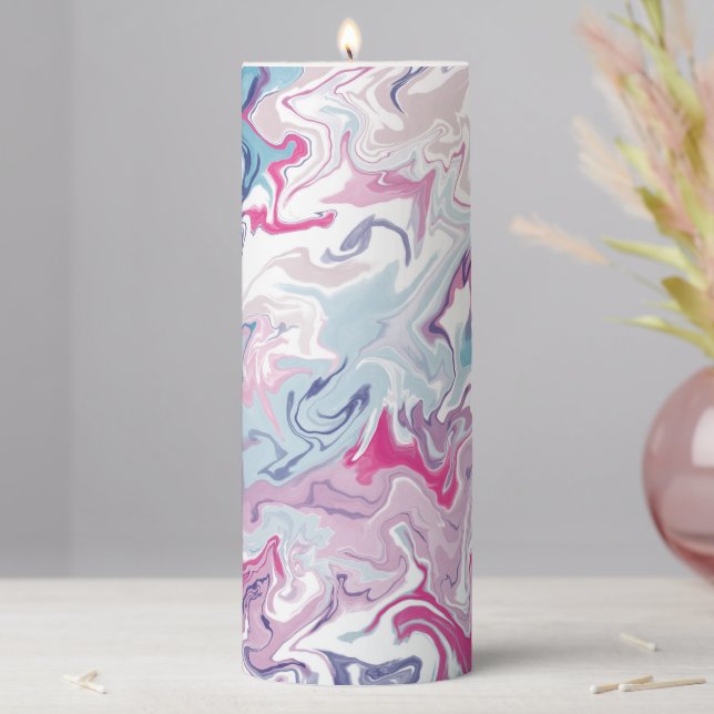 Marble Abstract Pink and Blue Unity Candle (In Situ)