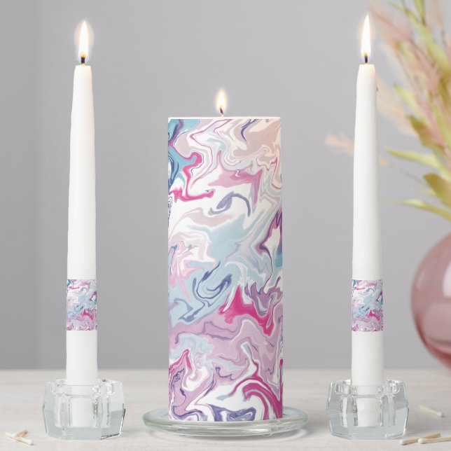 Marble Abstract Pink and Blue Unity Candle Set  (In Situ)