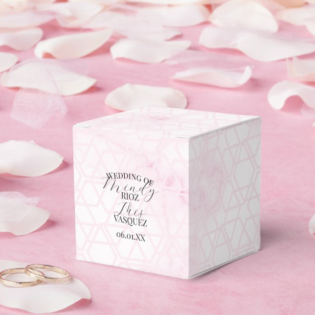 Marble Abstract Pink Wedding Script Black  Favor Boxes (Wedding)