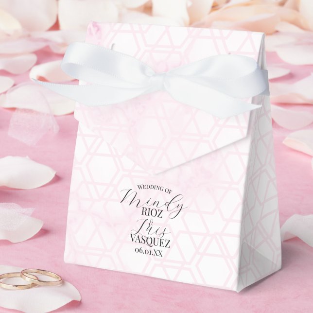 Marble Abstract Pink Wedding Script Black  Favor Boxes (Wedding)