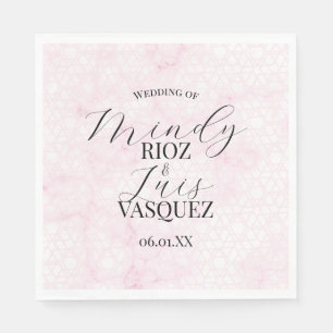 Marble Abstract Pink Wedding Script Black  Napkins