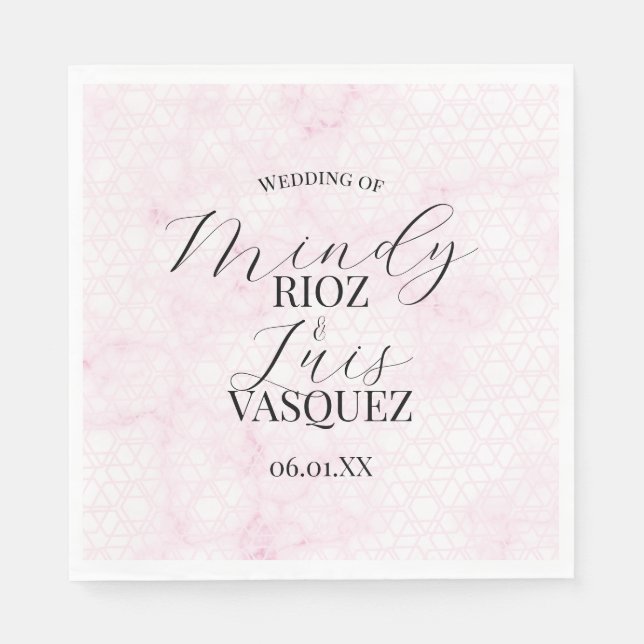 Marble Abstract Pink Wedding Script Black  Napkins (Front)