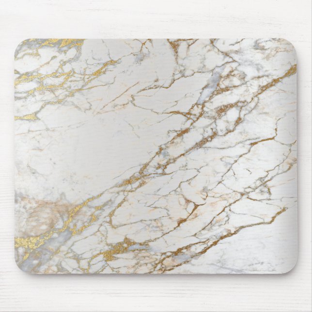 Marble Abstract Silver Gold Gray White Unique Mouse Pad (Front)