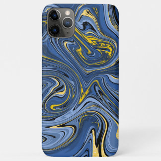 Marble Abstract Swirls Blue Black Yellow Glitter iPhone 11 Pro Max Case