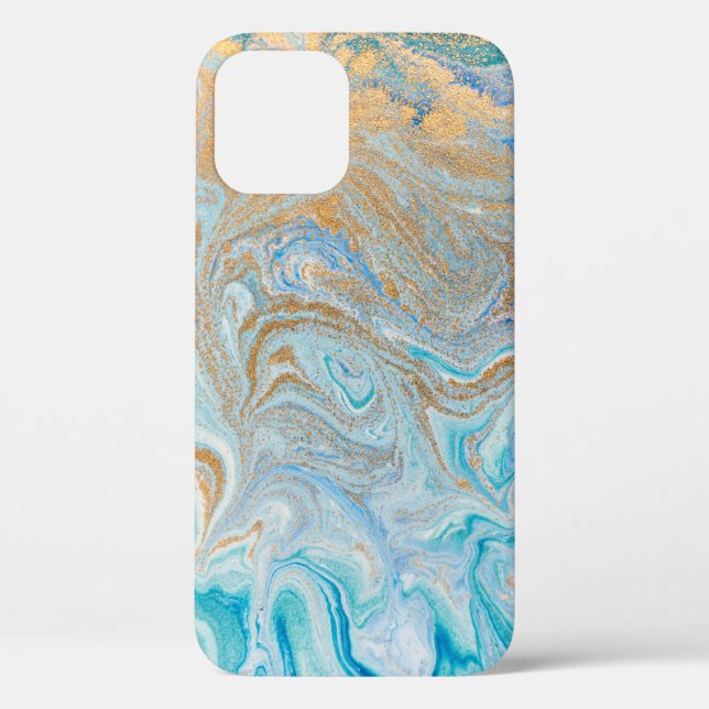 Marble acrylic background, blue with golden glitte Case-Mate iPhone case (Back)