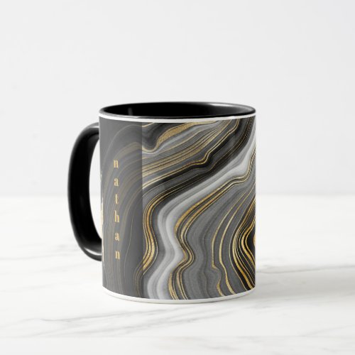 Marble Agate Black and Gold Personalized Mug