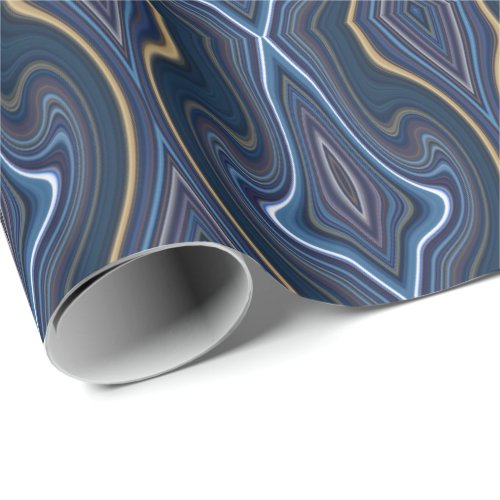 Marble Agate Blue Gold Swirling Chic Pattern Wrapping Paper
