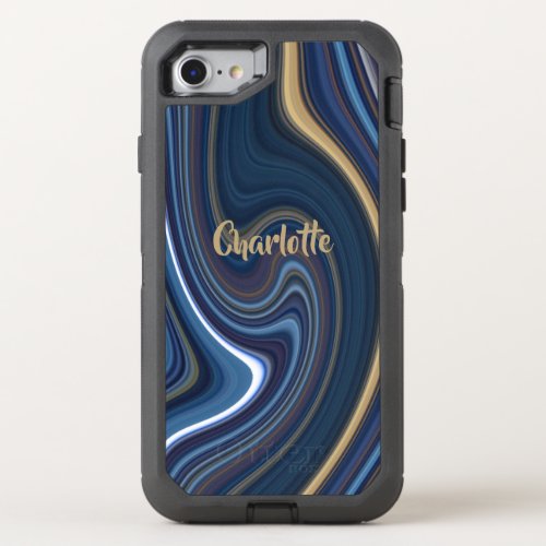 Marble Agate Blue Gold Swirling Personalized OtterBox Defender iPhone SE87 Case