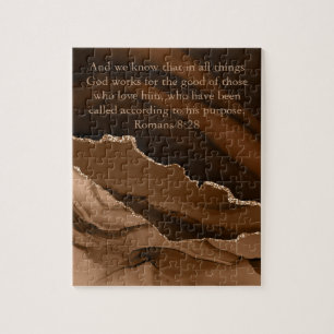 Marble Agate Brown Gold Bible Verse Romans 8 Jigsaw Puzzle