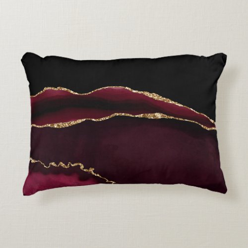 Marble Agate Chic Black Purple Gold Glitter Accent Pillow